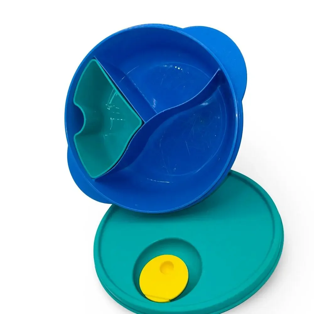 Tupperware CrystalWave Divided Bowl 3859A Blue Vent N Serve Lid 7373A USA Made